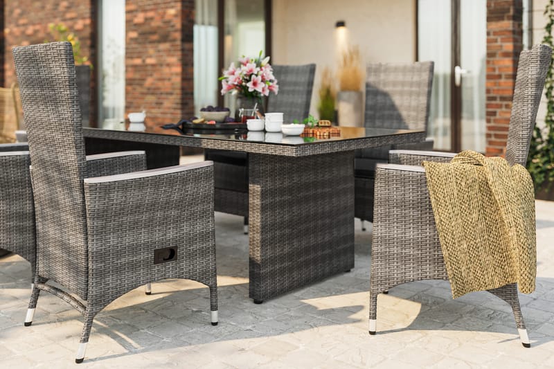 Majestic Matbord Utomhus 210x100 cm – Utebord i konstrotting med bordsskiva i Glas för Trädgård och Altan - Grå - Products - Utemöbler & utemiljö - Utebord & trädgårdsbord - Matbord utomhus