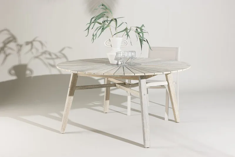 Runt Matbord Rives 150 cm Utomhus, Vitputsad