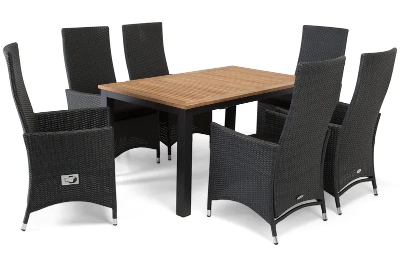 Las Vegas Matgrupp Utomhus 152-210 + 6 Jenny Ställbar Fåtölj - Teak/Svart - Products - Utemöbler & utemiljö - Utegrupp - Matgrupp utomhus
