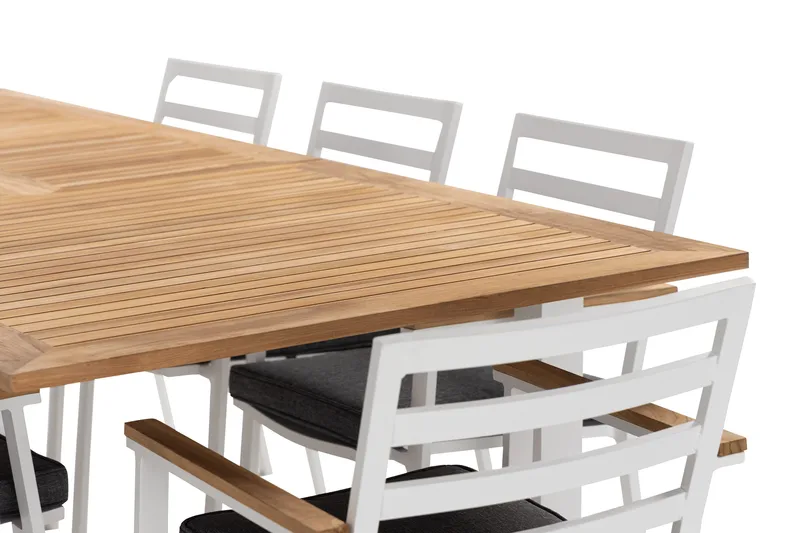 Las Vegas Matgrupp Utomhus 220-280 cm + 8 Oliver Matstol - Teak/Vit - Products - Utemöbler & utemiljö - Utegrupp - Matgrupp utomhus