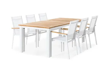Las Vegas Matgrupp Utomhus 220-280x100 + 6 Stapelstolar - Teak/Vit - Products - Utemöbler & utemiljö - Utegrupp - Matgrupp utomhus