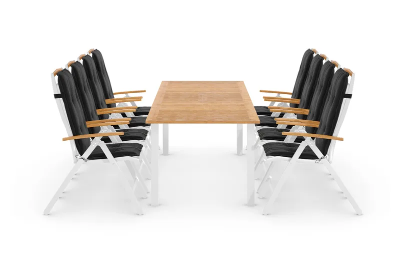 Las Vegas Matgrupp Utomhus 220-280x100+ 8 Las Vegas Lyx Stol m Dyna, Vit/Teak/Svart