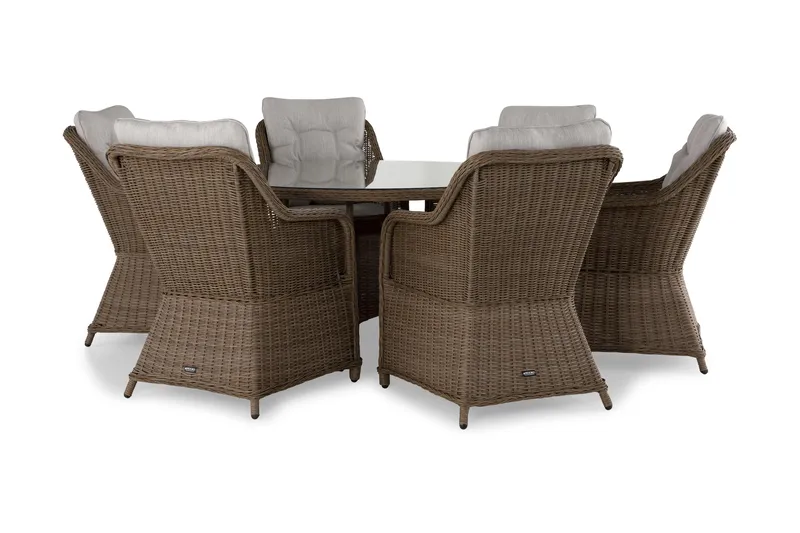 Marcus Matgrupp 140 Rund + 6 Fåtöljer m Dyna, Natur