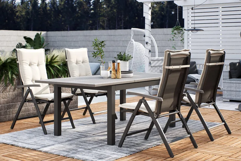 Monaco Matgrupp Utomhus 152-210 + 4 Positionsstol Lyx - Svart/Svart - Products - Utemöbler & utemiljö - Utegrupp - Matgrupp utomhus