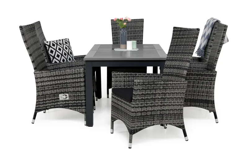 Monaco Matgrupp Utomhus 152-210 + 6 Jenny Ställbar Fåtölj m Dyna - Grå/Svart - Products - Utemöbler & utemiljö - Utegrupp - Matgrupp utomhus