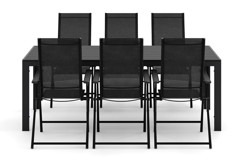 Siri Matbord 205 cm med 6 Sanna Matstolar - Svart - Products - Utemöbler & utemiljö - Utegrupp - Matgrupp utomhus