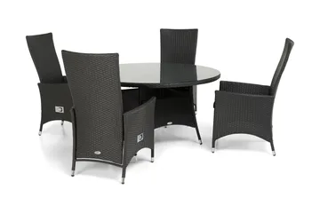 Thor Matgrupp Ø140 + 4 Jenny Ställbar Fåtölj - Svart - Products - Utemöbler & utemiljö - Utegrupp - Matgrupp utomhus