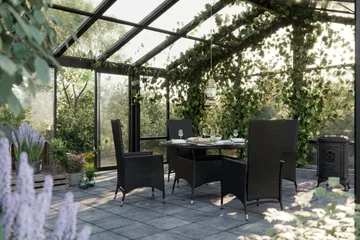 Thor Matgrupp Ø140 + 4 Jenny Ställbar Fåtölj - Svart - Products - Utemöbler & utemiljö - Utegrupp - Matgrupp utomhus