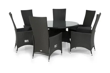 Thor Matgrupp Ø140 + 6 Jenny Ställbar Fåtölj - Svart - Products - Utemöbler & utemiljö - Utegrupp - Matgrupp utomhus