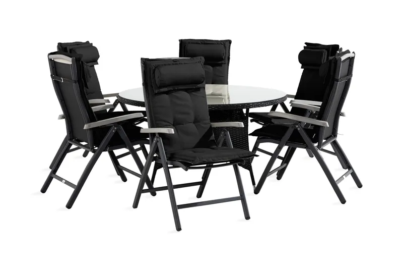 Thor Matgrupp 140 Rund + 6 Monaco Positionsstol m Dyna, Svart/Grå