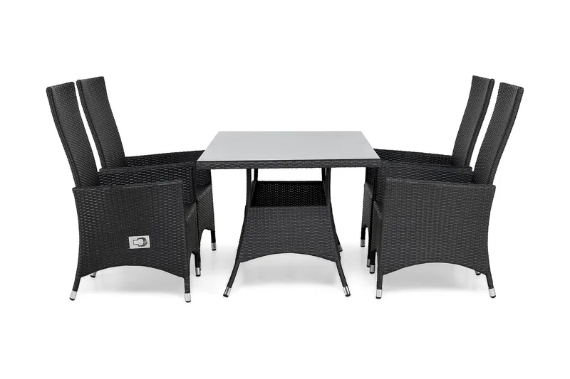 Thor Matgrupp Utomhus 140 + 4 Jenny Ställbar Fåtölj, Svart/Svart