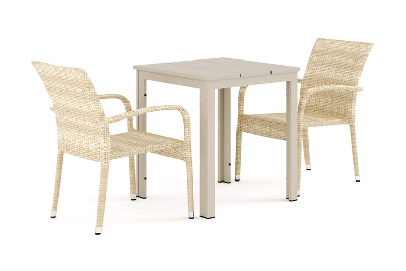 Tunis utomhus caféset 70x70 cm med 2 Thor Light utefåtöljer, Beige/Beige