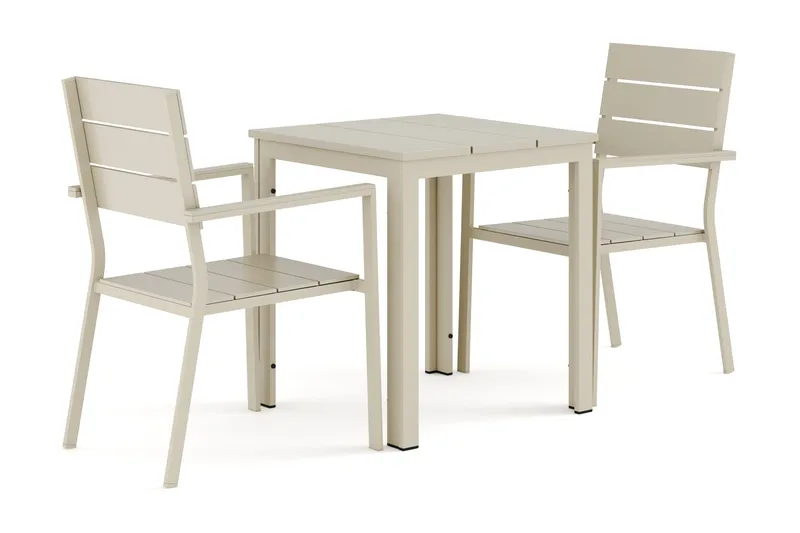 Tunis utomhus caféset 70x70 cm med 2 Tunis stapelstolar, Beige/Beige