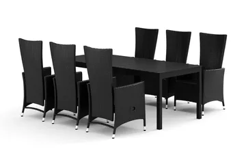 Tunis utomhus matgrupp förlängningsbart 205/305x90 cm med 6 Jenny matstolar, Svart/Svart